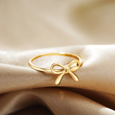 Dainty Gold Plated Bow Rings for Women Mother Daughter Friendship Ribbon Knot Ring Aesthetic Bowknot Wedding Bands Jewelry Gift