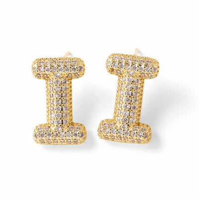 Dainty Crystal Bubble Letter Earrings for Women Copper Gold Plated Initial Ear Studs Name Jewelry Gifts