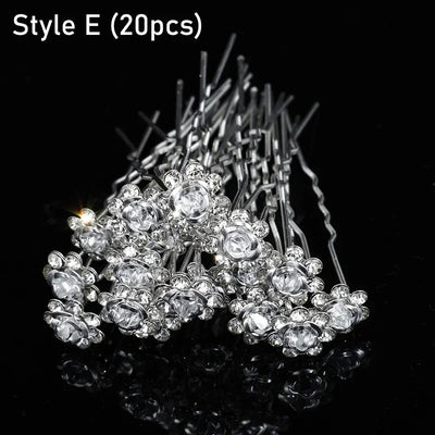 Elegant Pearl Crystal Hairpin Wedding Bridal U-shaped Metal Hair Comb Forks for Women Hairstyle Clips Jewelry Accessories 20pcs