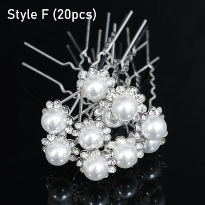 Elegant Pearl Crystal Hairpin Wedding Bridal U-shaped Metal Hair Comb Forks for Women Hairstyle Clips Jewelry Accessories 20pcs