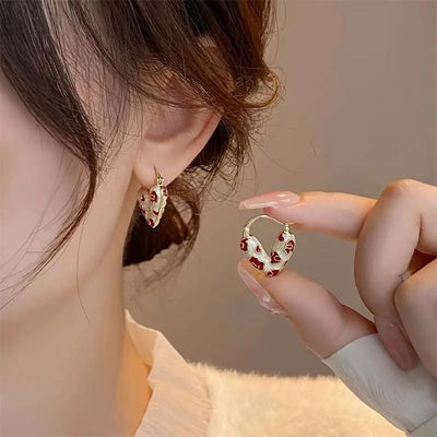 2025 Trendy Red Dripping Oil Heart Hoop Earrings For Women Girls Korean Elegant Love Dangle Earring Jewelry Gift