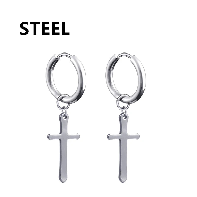 1 Pairs Fashion Punk Gothic Stainless Steel Drop Earrings Studs for Women Men Gothic Street Pop Hip Hop Rock Ear Jewelry Gift