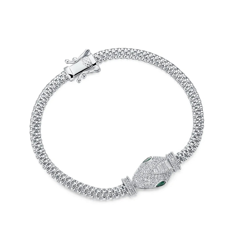 ALLNOEL 100% 925 Silver Bracelet For Women Snake Hollow Leopard Head Panther New Year Gifts Hip Hop Animal Jewelry Wholesale