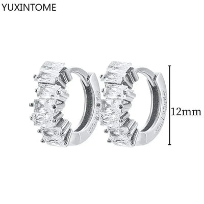 925 Sterling Silver Ear Needle Fashion Hoop Earrings White Crystal Luxury Women's Silver Earrings Wedding Women's Jewelry Gift