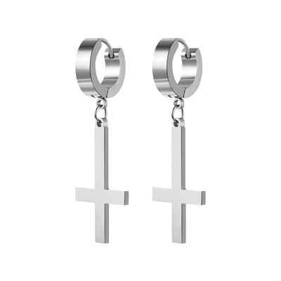 BONISKISS Men Women Stainless Steel Inverted Upside Down Cross Earring Church of Satan Temple Occult Satanic Witchy Stud Jewelry