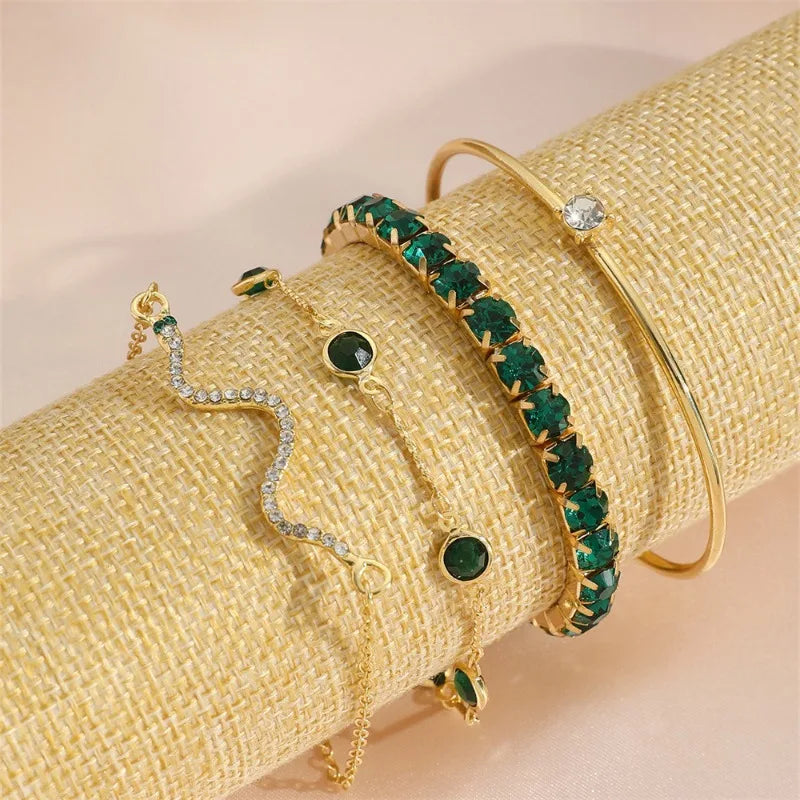 Luxury Set of 4 Synthetic Zircon Gemstone Snake Bracelets Women Fashion Personality Party Jewellery Accessories Exquisite Gifts