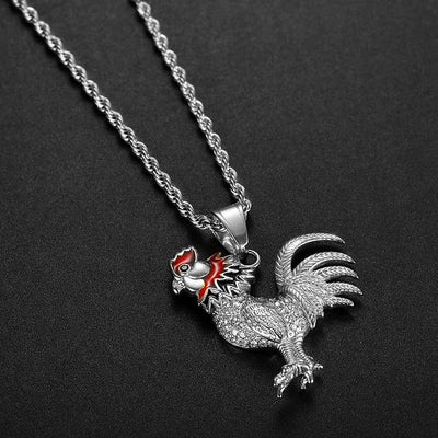 Hip Hop Iced Out Bling Rooster Pendant Necklace Gold Color Stainless Steel Chains For Men Women Animal Jewelry Dropshipping