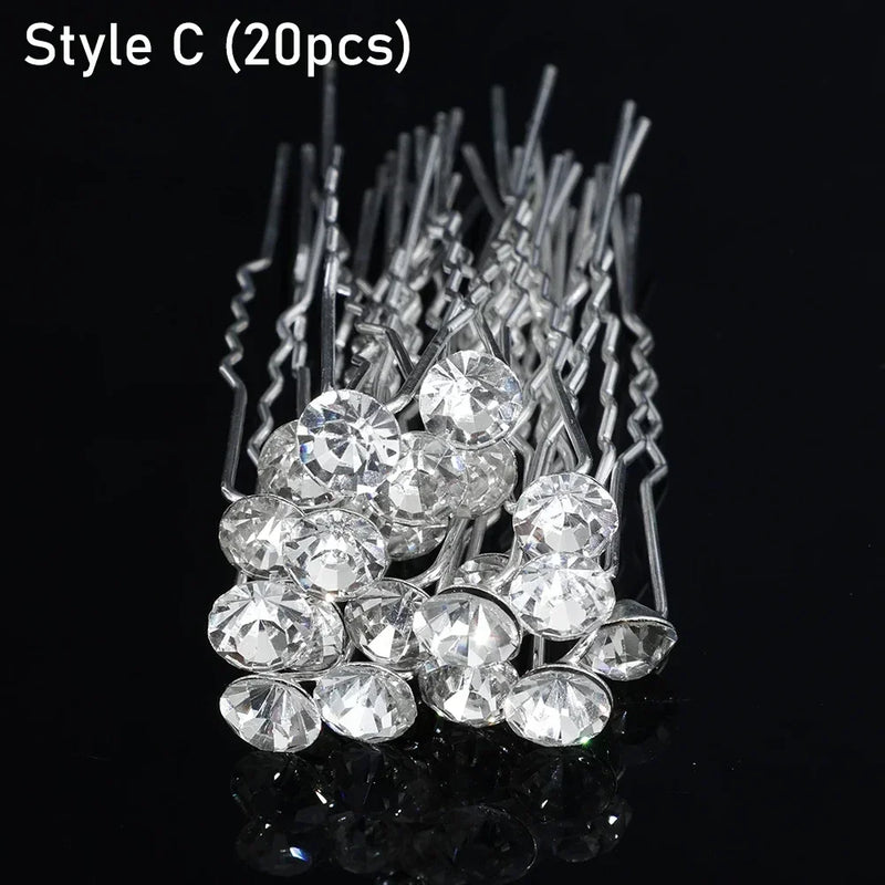 Elegant Pearl Crystal Hairpin Wedding Bridal U-shaped Metal Hair Comb Forks for Women Hairstyle Clips Jewelry Accessories 20pcs