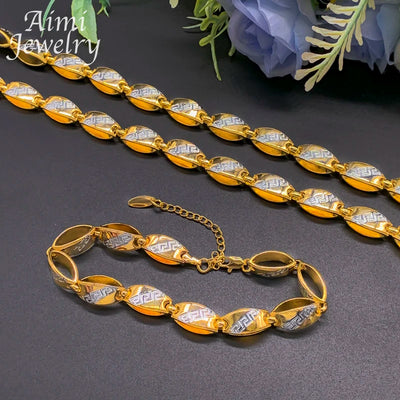 24inch Top Quanlity Gold Plated Jewelry Set Long Chain Golden Choker Necklace Bracelet Jewellery African Party Wedding Gifts