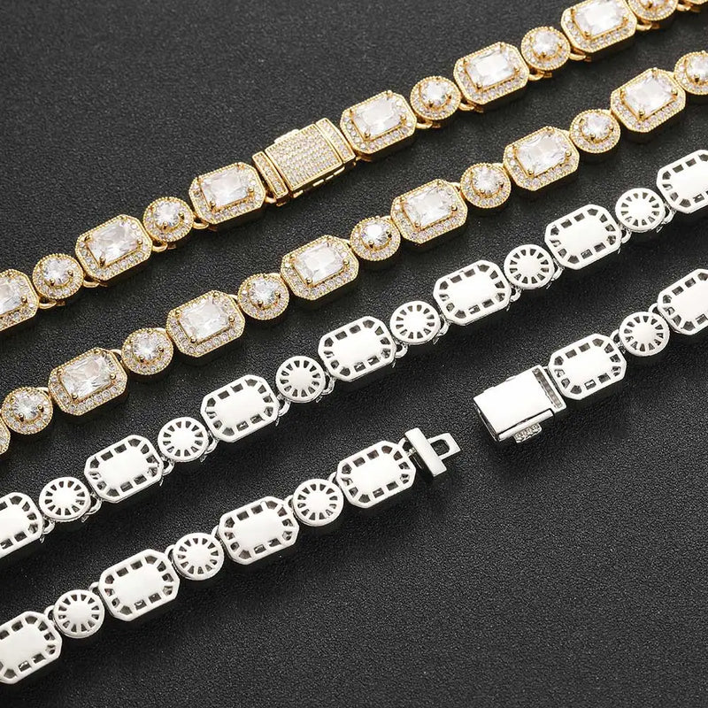 Bling Luxury Paved Zircon Men Iced Out Cuban Cluster Chain for Women Hip Hop Icy Round Square Tennis Chain Choker Jewelry