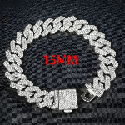 3pcs Cuban Chain Watch for Men Hip Hop Miami Curb Iced Out Paved Rhinestones Rapper Cuban Necklace Suit Watch+Bracelet Jewelry