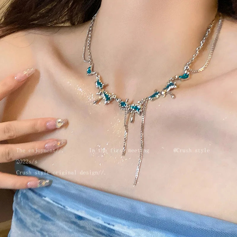 Kpop Fashion Shiny Star Necklace for Women Y2K Crystal Zircon Cross Pendant Necklaces Girls Antique Silver Color Clavicle Chain