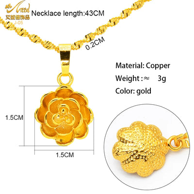 ANIID Dubai Golden Necklace Nigerian Bridal Wedding Fashion Hollow Flower Chain Pendant Indian Arab Kids Jewellery For Girls