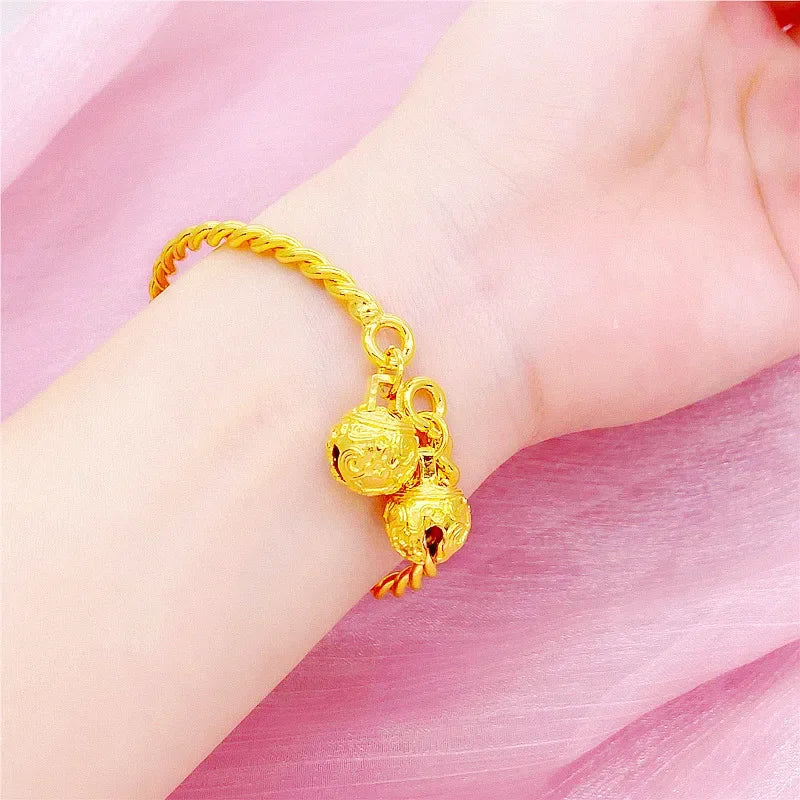 9999 real gold 24 K Bell bracelet Palace ancient style bracelet bell opening