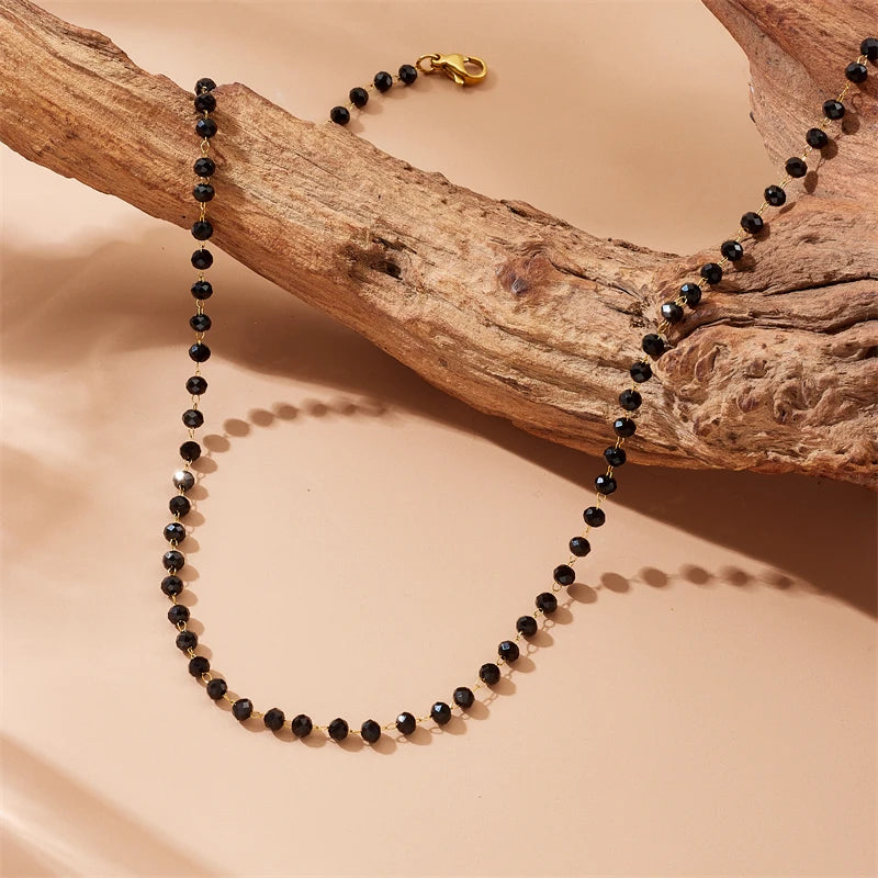 DIEYURO 316L Stainless Steel Simplicity Black Glass Stone Beading Necklace Women Design Sense New Trend neck Jewelry Gift Party