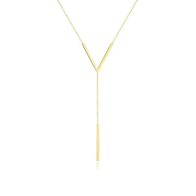 New V-shaped Long Sexy Clavicle Gold Colour Chain Necklace Choker Women 2024 Fashion Vertical Bar Pendant Jewelry Party Gifts