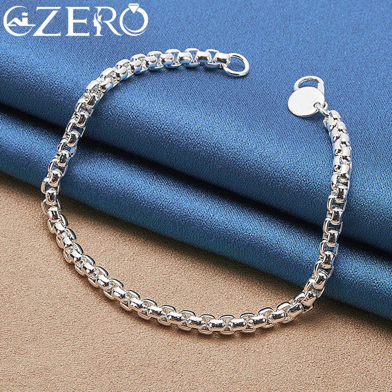 ALIZERO 18K Gold Bracelets 925 Sterling Silver 4mm Round Box Chain Bracelet For Woman Man Fashion Jewelry Wedding Party Gift