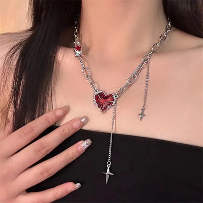 New Red Heart Patchwork Star Tassel Necklaces Women Premium Sense Sweet Cool Y2K Luxury Hundred Necklace Party Jewelry Gifts