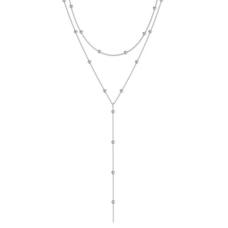 Fashion Simple Geometric Tassel Bead Collarbone Chain Necklace For Women Long Necklace Accessories Gifts Jewelry