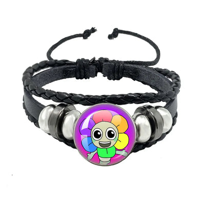 Horror Game Dandys World Astro Black Rope Button Leather Bracelet Goob Pebble Meme Kawaii Glass Cabochon Bracelet Friend jewelry