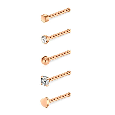 5/6/21Pcs 20G Nose Studs Stainless Steel Nostril Studs Screws Nose Ring Hoop Body Piercing Silver Gold Color Heart Nose Studs