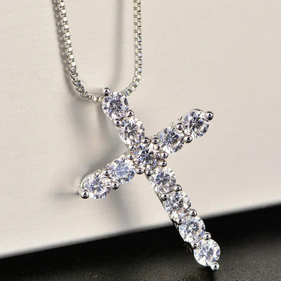 Kpop Fashion Shiny Star Necklace for Women Y2K Crystal Zircon Cross Pendant Necklaces Girls Antique Silver Color Clavicle Chain