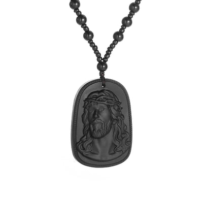 Retro Natural Obsidian Maitreya Buddha Pendant Beaded Necklace for Men and Women Buddhist Buddha Statue Amulet Jewelry