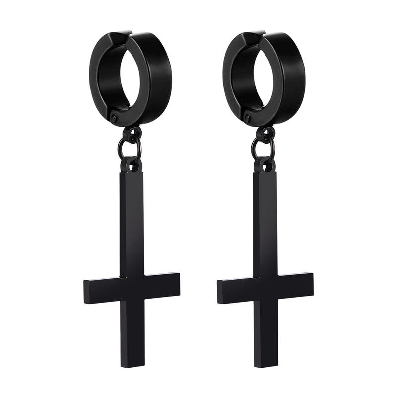 BONISKISS Men Women Stainless Steel Inverted Upside Down Cross Earring Church of Satan Temple Occult Satanic Witchy Stud Jewelry