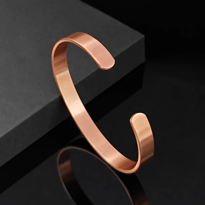 Set Pure Copper Bracelets and Rings Simplicity Cuff Magnetic Bangles for Women Men Arthritis Health Solid Copper Jewelry