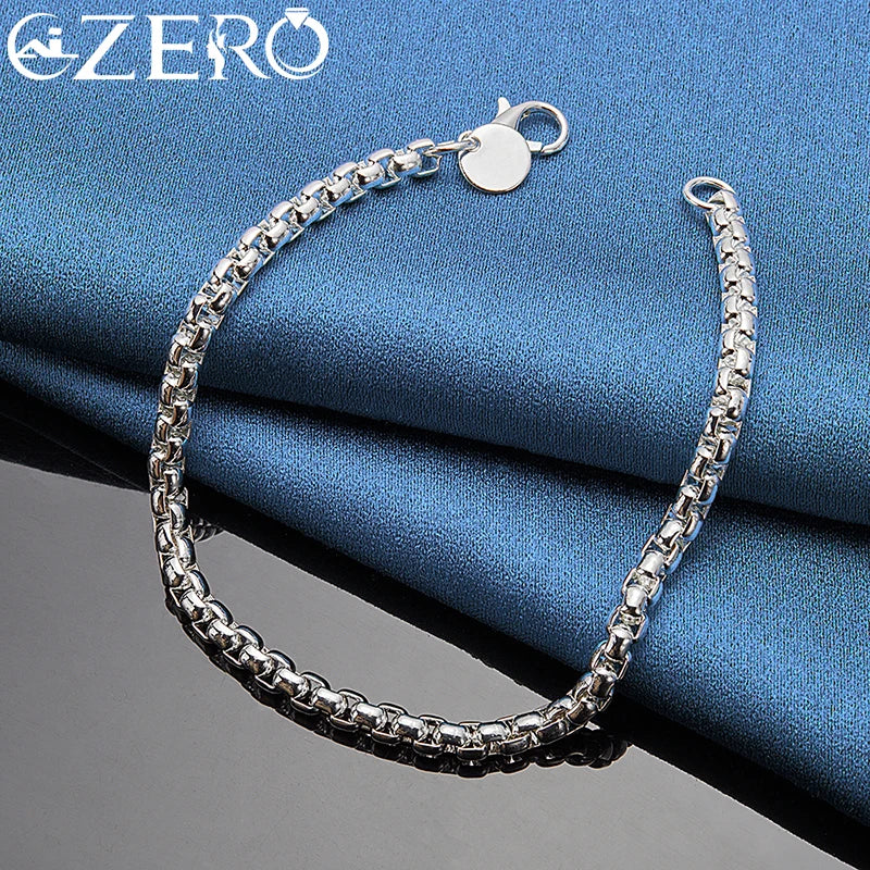 ALIZERO 18K Gold Bracelets 925 Sterling Silver 4mm Round Box Chain Bracelet For Woman Man Fashion Jewelry Wedding Party Gift