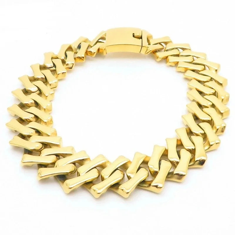 20mm Heavy Punk Retro Cuban Curb Chain Necklace Bracelet Men Women Hiphop Gold Color Stainless Steel Bike Necklaces Jewelry