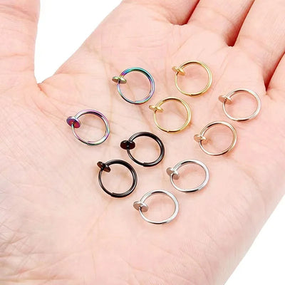 2Pcs Small Hoop Spring Ear Clips Earrings For Women Men Stainless Steel Painless No Piercing Stealth Fake Ear Jewelry 8-16mm