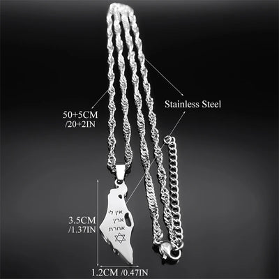 Israel Map Country Pendant Necklace for Women Men Stainless Steel Silver Color Magen Jewish Star of David Hebrew Chain Jewelry