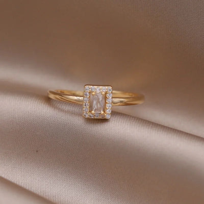 Korea's new fashion jewelry 14K gold plated simple double love crystal ring elegant women's daily opening ring accessories