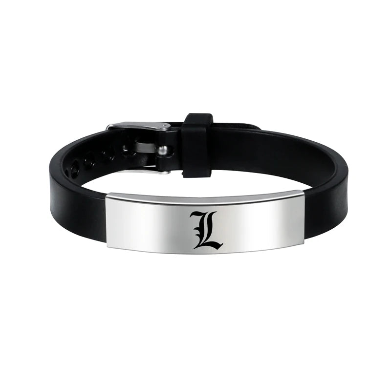 Anime Dea-th No-te Black Silicone Cuff Bangle Stainless Steel Bracelets Gift Jewelry for Women and Men Fans Collection