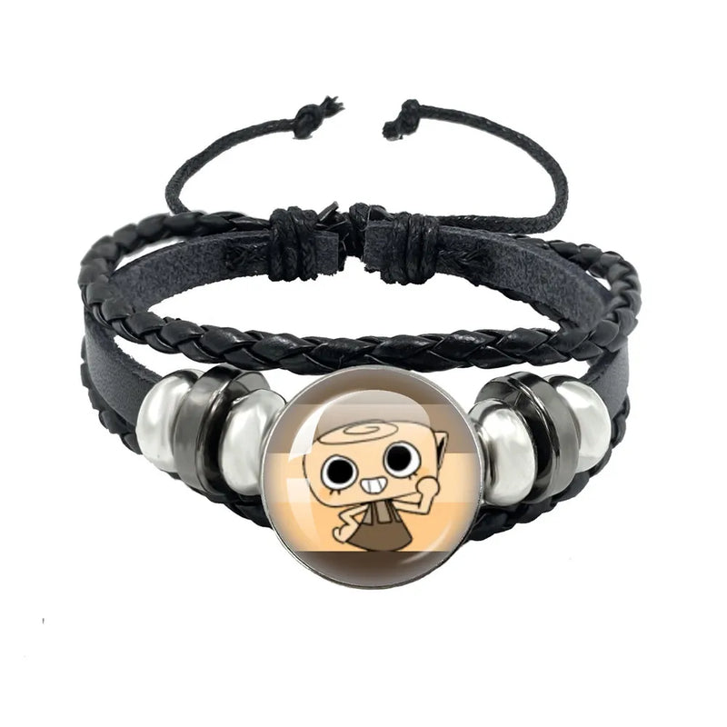 Horror Game Dandys World Astro Black Rope Button Leather Bracelet Goob Pebble Meme Kawaii Glass Cabochon Bracelet Friend jewelry