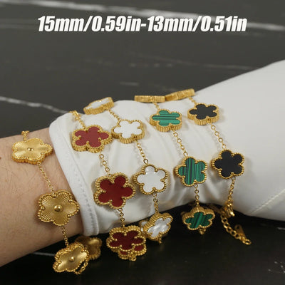 Adjustable New Design Gold Plated Stainless Steel 316L Plant Flower Bracelet With Five Leaf Petals Women's Luxury Gifts Clover