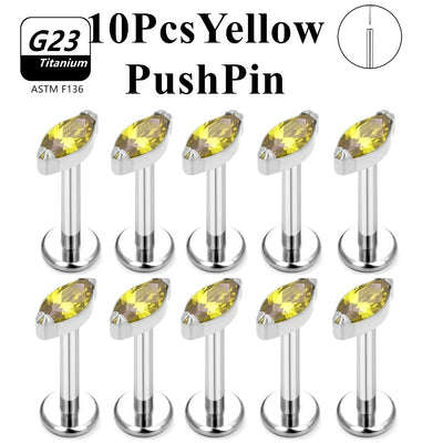 Wholesale Lot10PCS G23 Titanium Internally Threaded Push Pin Body Piercing Jewelry Nose Ring Earrings Stud CZ Ear Helix Pierc