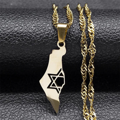 Israel Map Country Pendant Necklace for Women Men Stainless Steel Silver Color Magen Jewish Star of David Hebrew Chain Jewelry