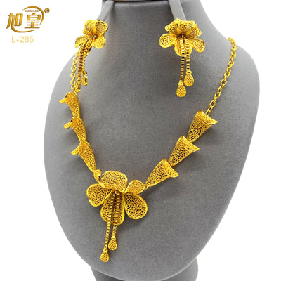 African Bead Necklace Earrings Jewelry Set For Women 24K Gold Plated Dubai Indian Nigeria Bridal Wedding Party Gift Jewellery