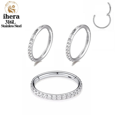 1/10/50PCS Stainless Steel Zircon Hinged Segment Nose Septum Clicker Ring Round Earrings Hoops Ear Tragus Helix Piercing Jewelry