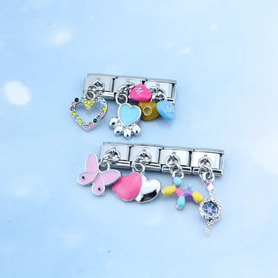 Hapiship 2024 New Fashion Colour Glaze Dog Butterfly Heart Charm Italian Link Fit DIY 9mm Stainless Steel Bracelet Jewelry DJ546