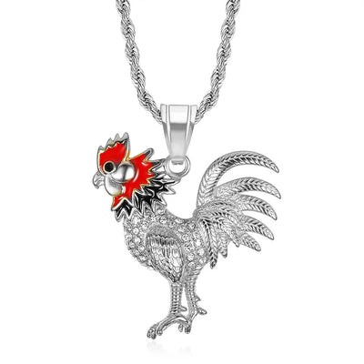 Hip Hop Iced Out Bling Rooster Pendant Necklace Gold Color Stainless Steel Chains For Men Women Animal Jewelry Dropshipping