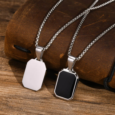 Casual Black Enamel Necklaces for Men,Waterproof Stainless Steel Square Pendant Necklace,Simple Fashion Male Collar Jewelry Gift