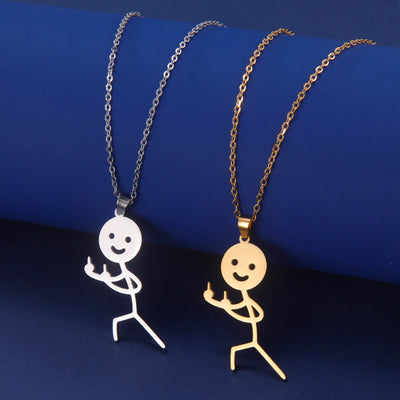 Teamer Hip Hop Middle Finger Stickman Necklace Rock Punk Funny Doodle Pendant Necklace for Women Men Trend Jewelry Gift