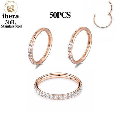 1/10/50PCS Stainless Steel Zircon Hinged Segment Nose Septum Clicker Ring Round Earrings Hoops Ear Tragus Helix Piercing Jewelry