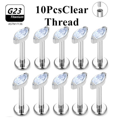 Wholesale Lot10PCS G23 Titanium Internally Threaded Push Pin Body Piercing Jewelry Nose Ring Earrings Stud CZ Ear Helix Pierc