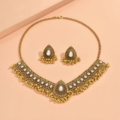 New Fashion Indian Bollywood Traditional Crystal Wedding Temple Choker Necklace Earrings Jewelry Set