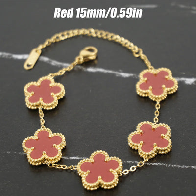 Adjustable New Design Gold Plated Stainless Steel 316L Plant Flower Bracelet With Five Leaf Petals Women's Luxury Gifts Clover