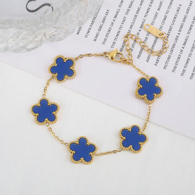 Hot jewelry sales stainless steel five-leaf flower necklace bracelet earrings set high sense women's shamrock jewelry party